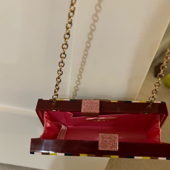 Aqua hard shell rainbow clutch with gold chain strap - Picture 3 of 3